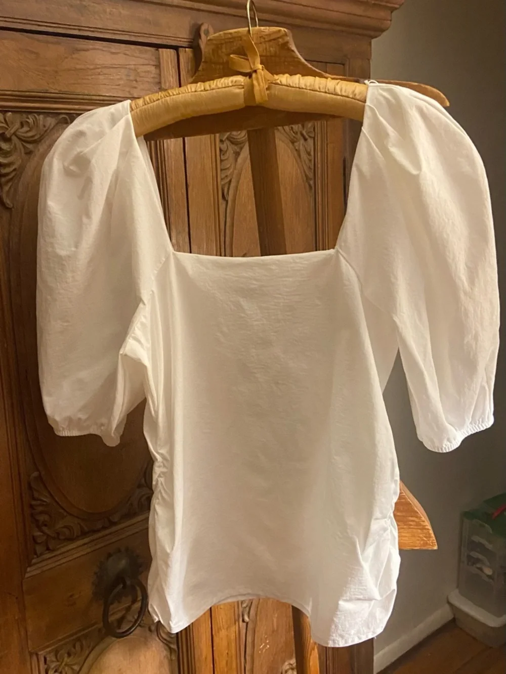 ZARA White Puff-Sleeve Square Neck Top, M